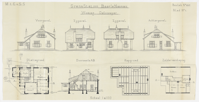 858545 Opstanden, plattegronden en doorsnede van de woning van de Ontvanger van het S.S.-station Baarle-Nassau Grens te ...